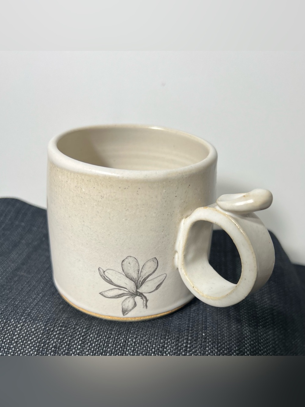 Handmade Ceramic Mug with Botanical Sketch - Cream